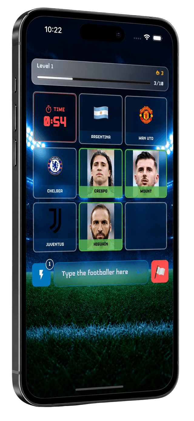 Futbol IQ grid gameplay — match players to row and column headers